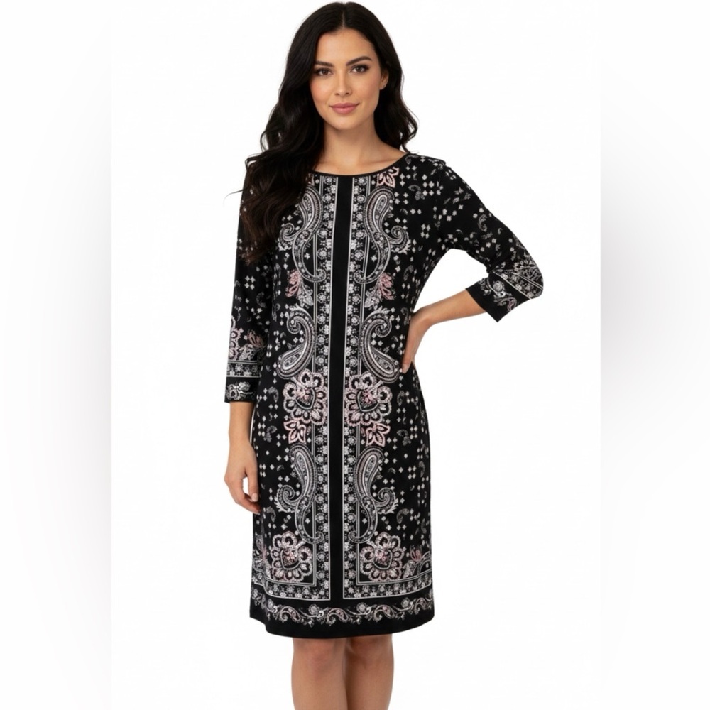 White House Black Market Black 3/4 Sleeve Floral Dress Size S